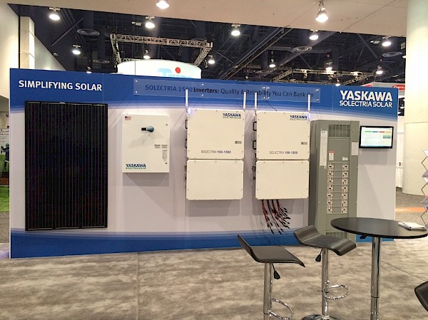 A sample decentralized system showing our 1500V string combiner (DISCOM 1500) and 1500V PV inverters (SOLECTRIA 100-1500).